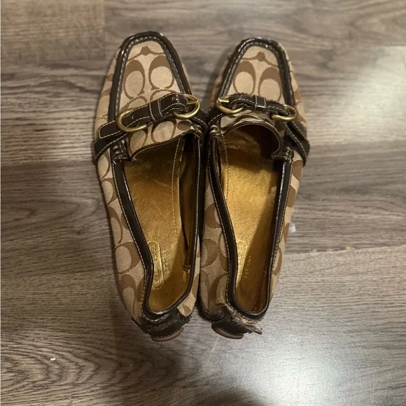 Coach Tan and Brown Loafers with Gold Buckle - Picture 3 of 6
